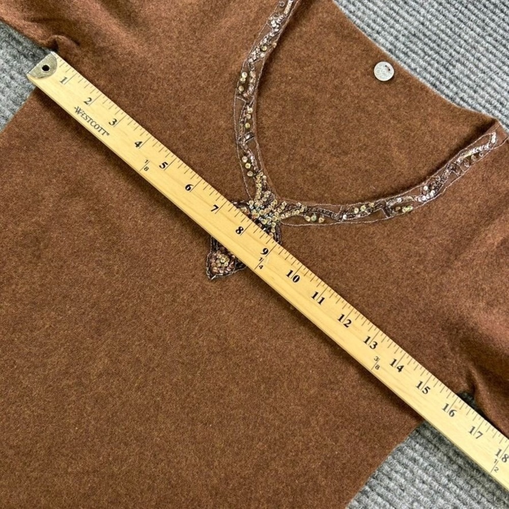 Margaret OLeary 100% Cashmere Brown V-Neck Sweater Beaded‎ Embellishment Womens - Picture 6 of 9